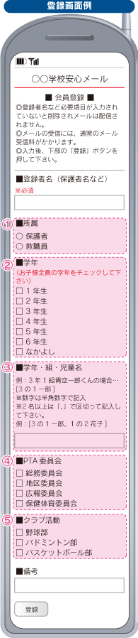 学校安心メールの初期設定サンプル